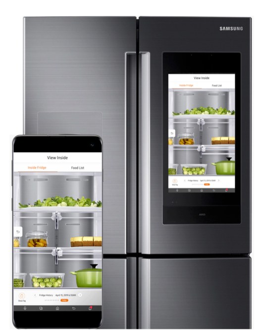 Family Hub panel and companion phone app both showing View Inside