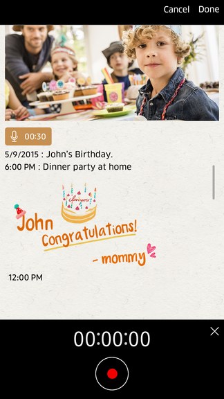 Family Hub memo and photo screen with a handwritten birthday note
