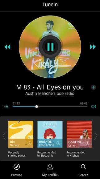 TuneIn radio player running on the Family Hub panel