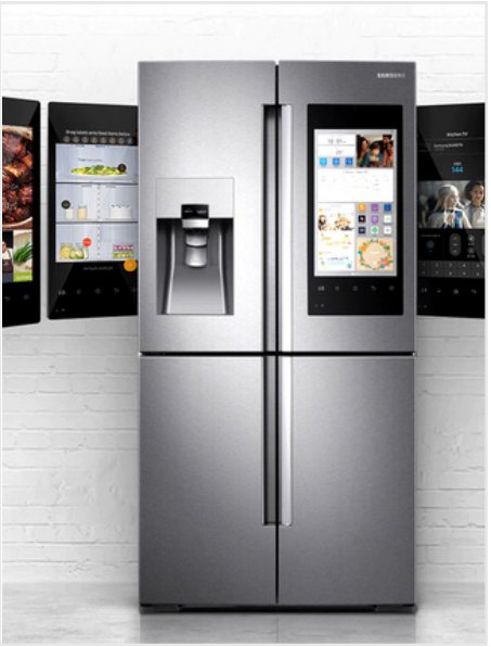 Samsung Family Hub refrigerator with the touchscreen panel on the door