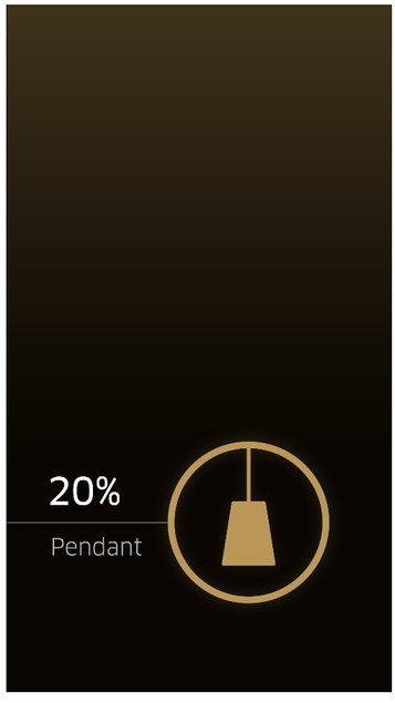 The same pendant lamp dimmed to 20 percent, the background dark and cool