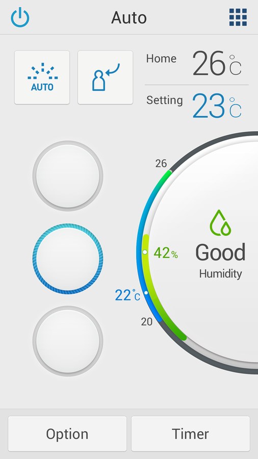 Air conditioner app in Auto mode, humidity reading Good at 42 percent