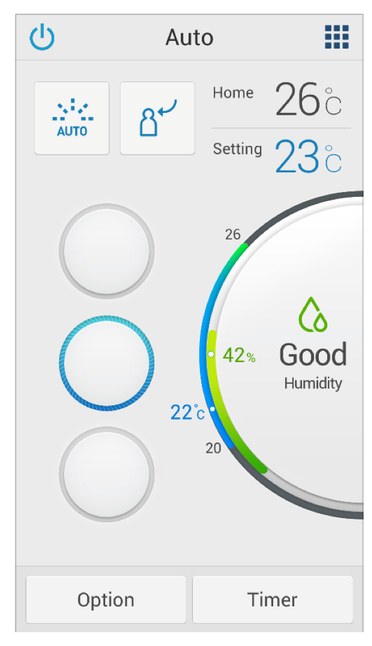 Air conditioner app in Auto mode, humidity reading Good at 42 percent