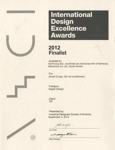 International Design Excellence Awards 2012 Finalist certificate